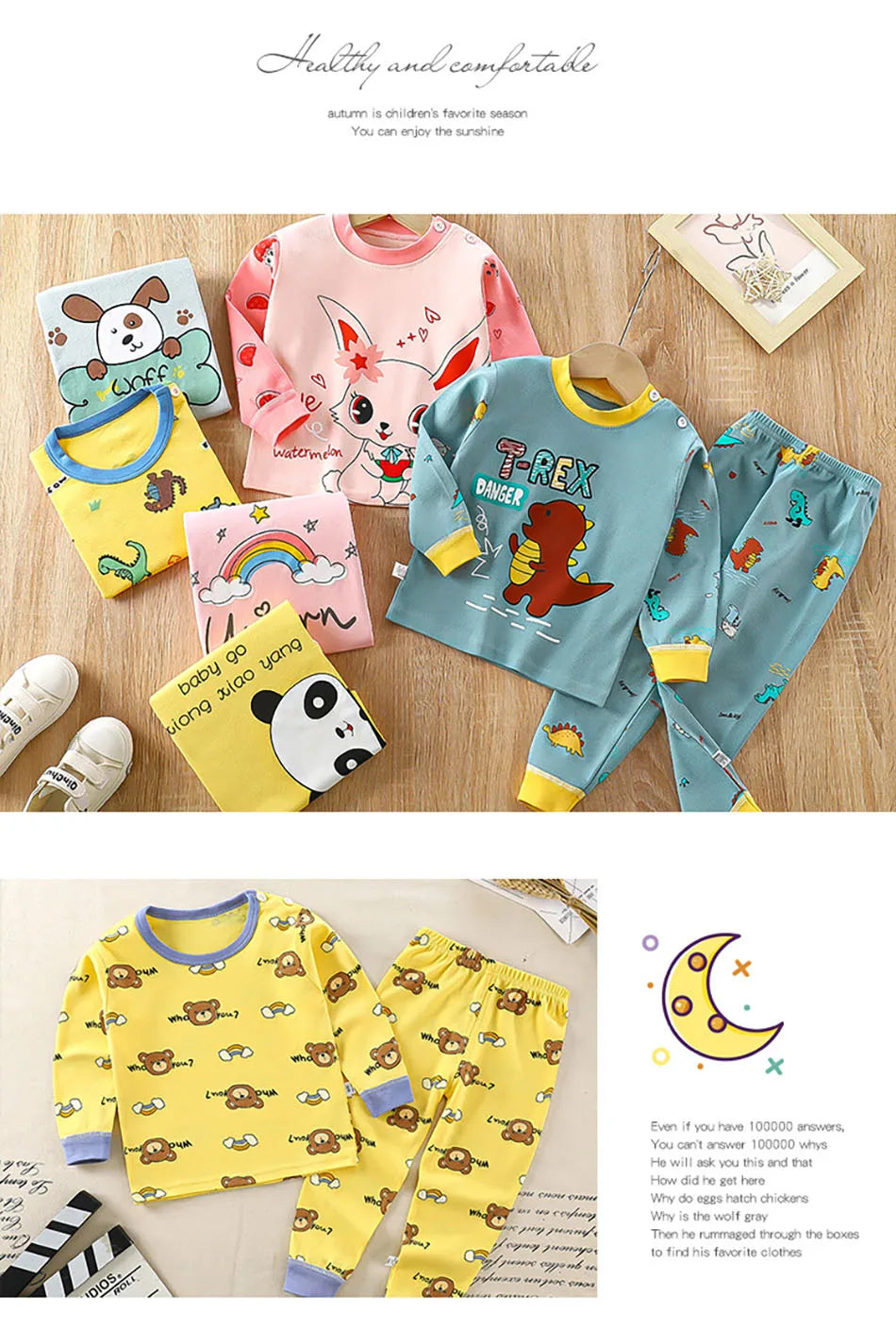 Cotton Kids Pajamas Set for Boys Girls Autumn and Winter Cartoon Sleeping Loungewear Children Night Sleepwear Home Wear Clothes