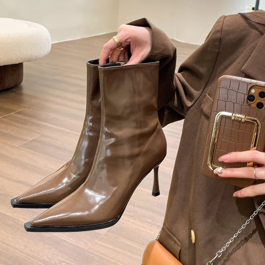 Women's Boots Autumn Boots-Women Winter Footwear Shoes Zipper Luxury Designer 2024 Ankle High Heel Leather Rubber Fashion