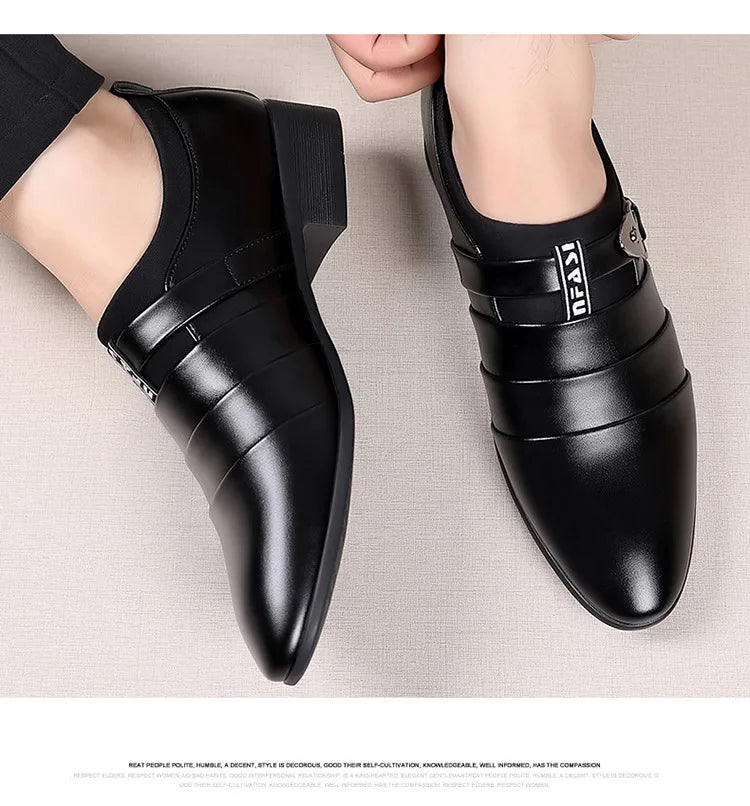 Classic Leather Shoes for Men Slip on Pointed Toe Oxfords Formal Wedding Party Office Business Casual Dress Shoes for Male2023