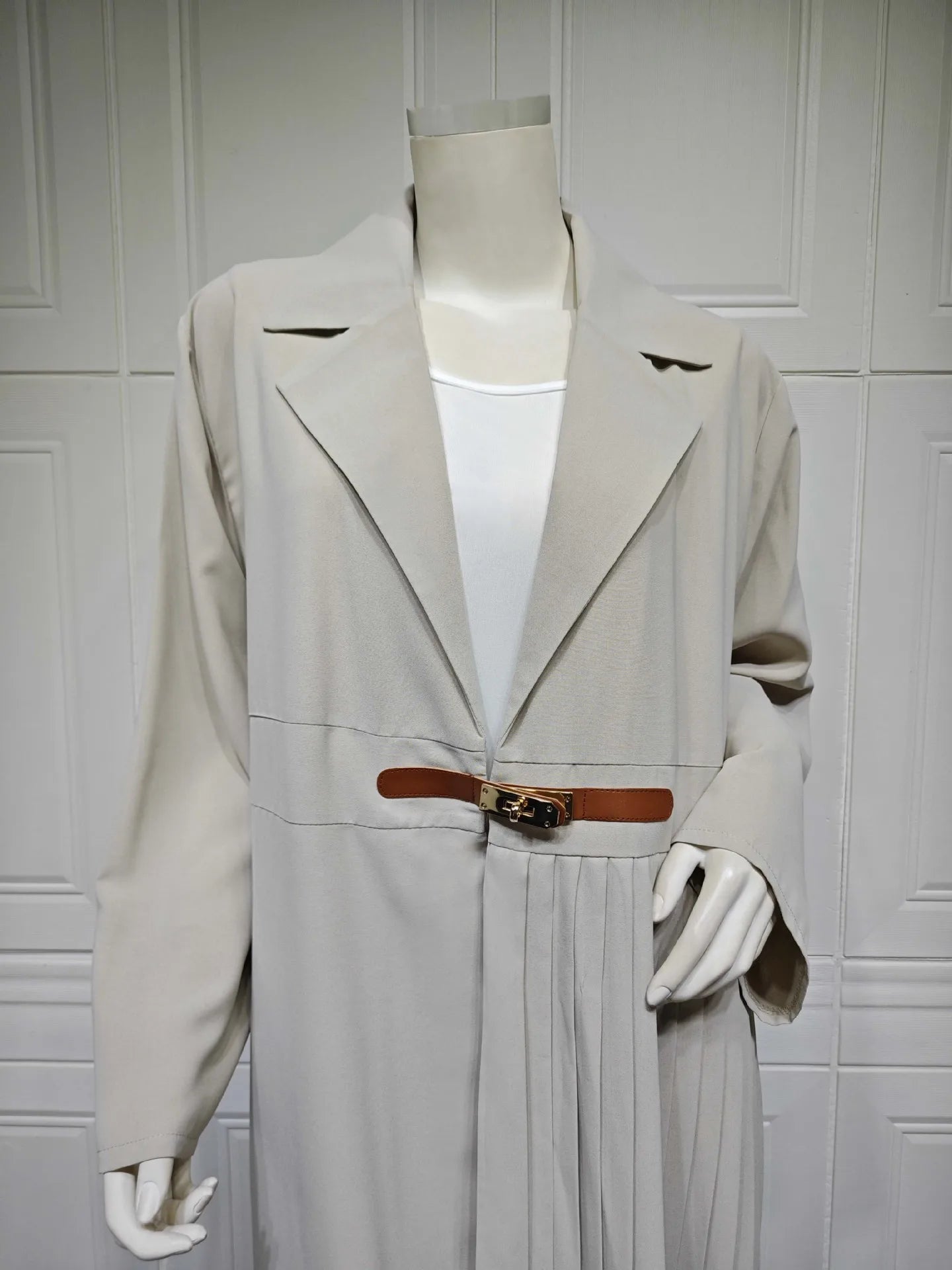 Abaya Cardigan Long Robe Pleated Jacket Muslim Arabic Fashion Leather Button