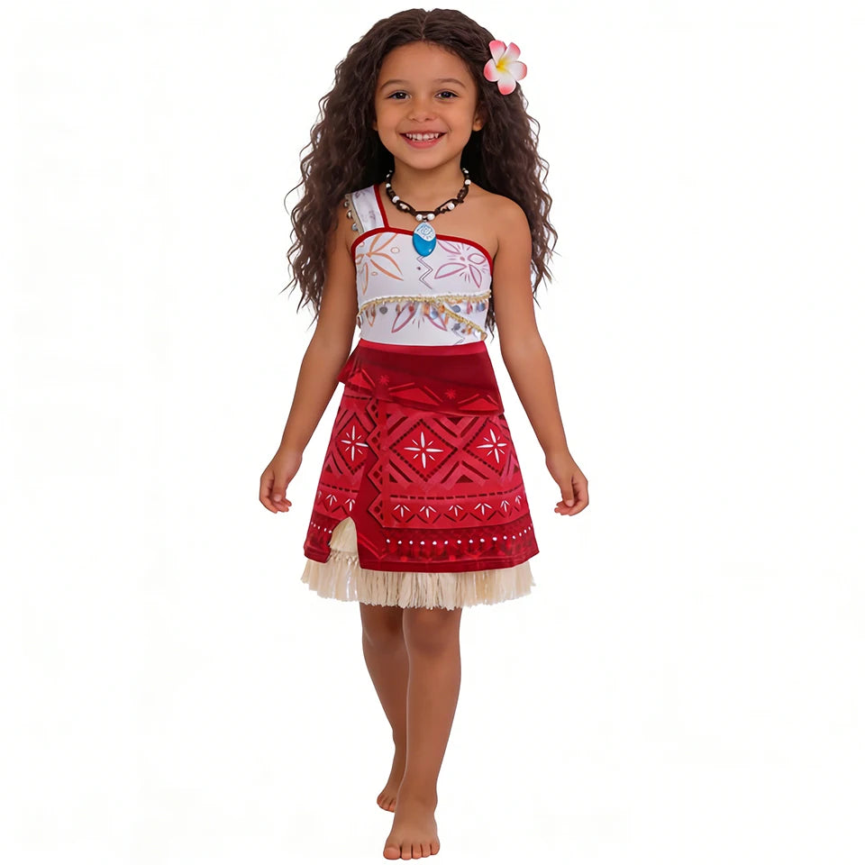 Summer Fancy Girl Princess Moana Dress Halloween Cosplay Carnival Party Primitive Tribes Maui Boys Costume Cartoon Kids Clothes