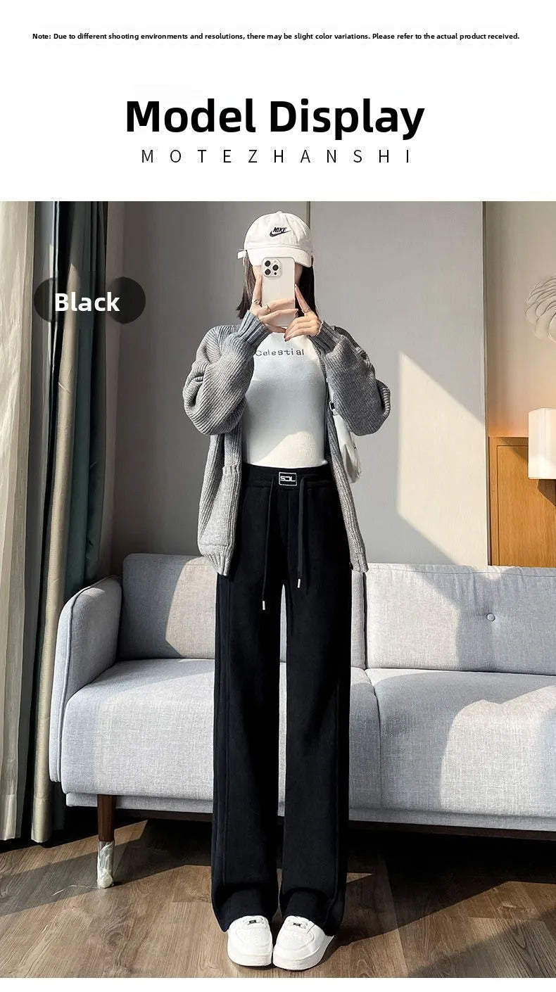 Thickened Fleece Wide Leg Pants Women's Autumn Winter New Style Northeast INS Casual Loose High Rise Straight Leg Trousers