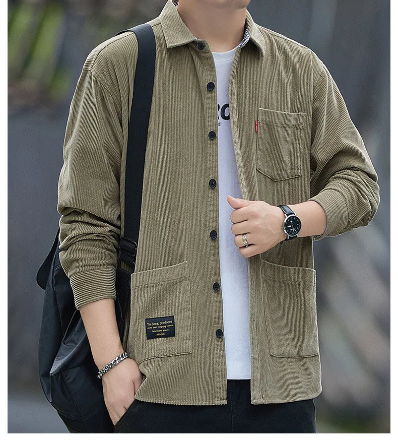 Corduroy Long Sleeve Shirt Casual Slim Fit Youth Multi Pocket Wear Resistant Fashionable Spring Autumn Men's Outerwear