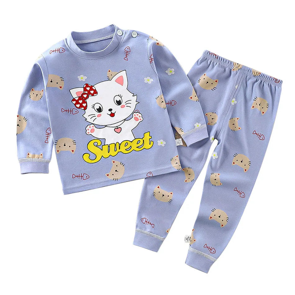 Cotton Kids Pajamas Set for Boys Girls Autumn and Winter Cartoon Sleeping Loungewear Children Night Sleepwear Home Wear Clothes