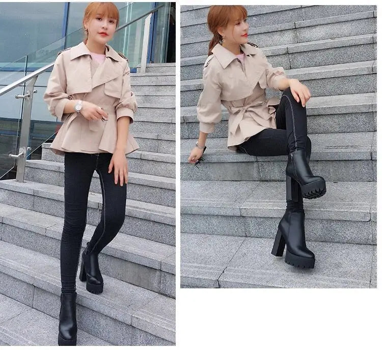Super High Heel Boots High Heel Shoes Thick Heel Short Boots Autumn Winter 2025New Waterproof Platform Single Boot Women Boots