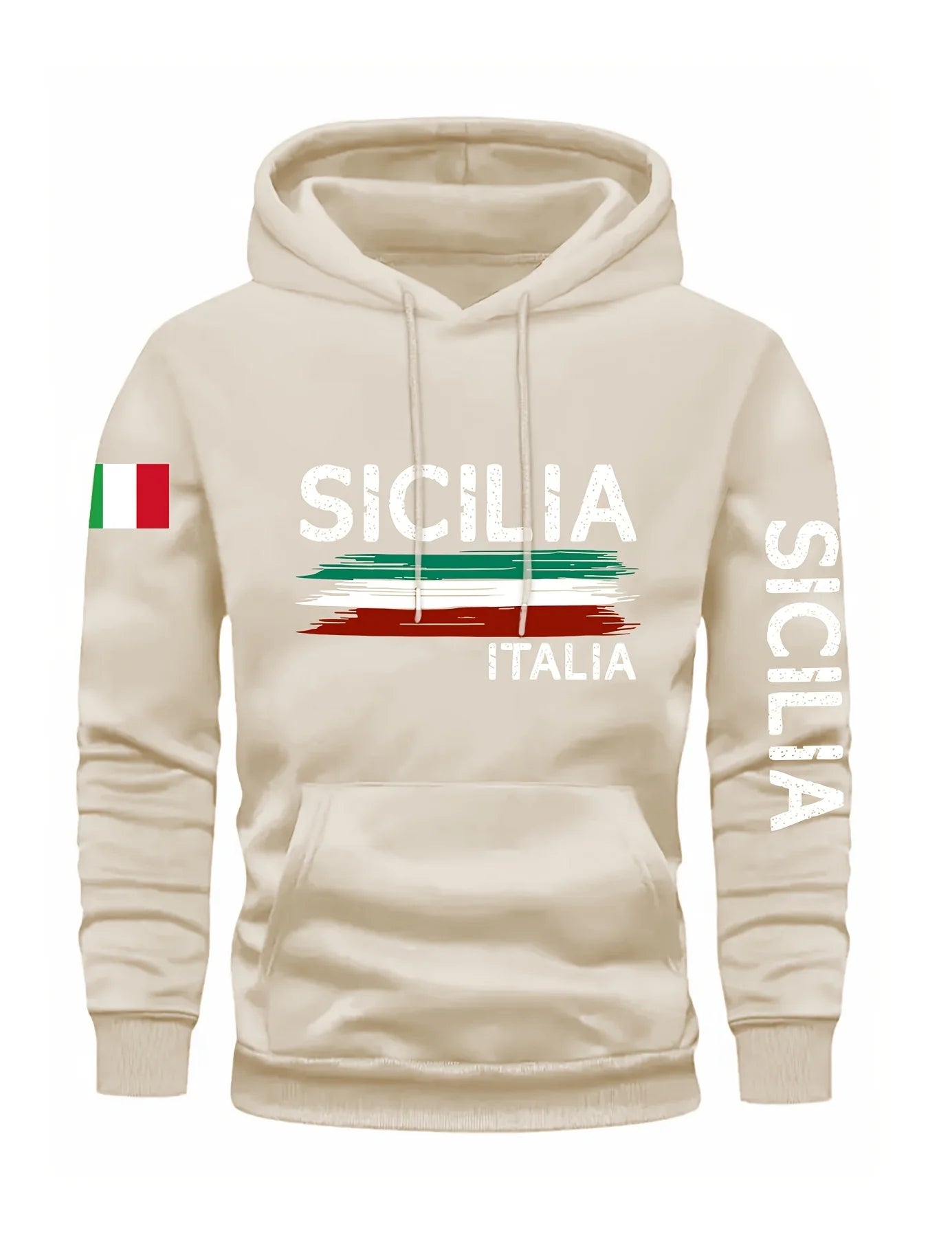 Hoodie Casual Pullover Pocket Geometric Pattern Knit Fabric Slight Stretch Regular Fit Hooded Collar Fashion Sports Sweatshirt