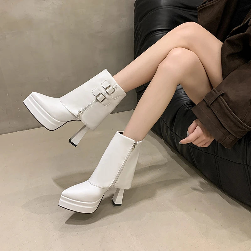 Boots for Women Fashion Designer Trouser Tube Boots Thick Bottom Heightening Platform Boots Women's Side Zipper Ankle Boot Botas