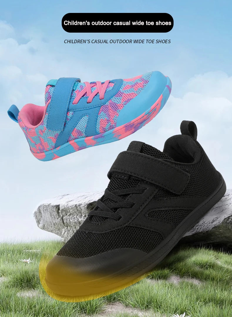 Kid Wide Width Barefoot Shoes | Boys/Girls Minimalist Elastic Opening Sneakers| Flexible- Zero Drop Sole Outdoor Children Shoes