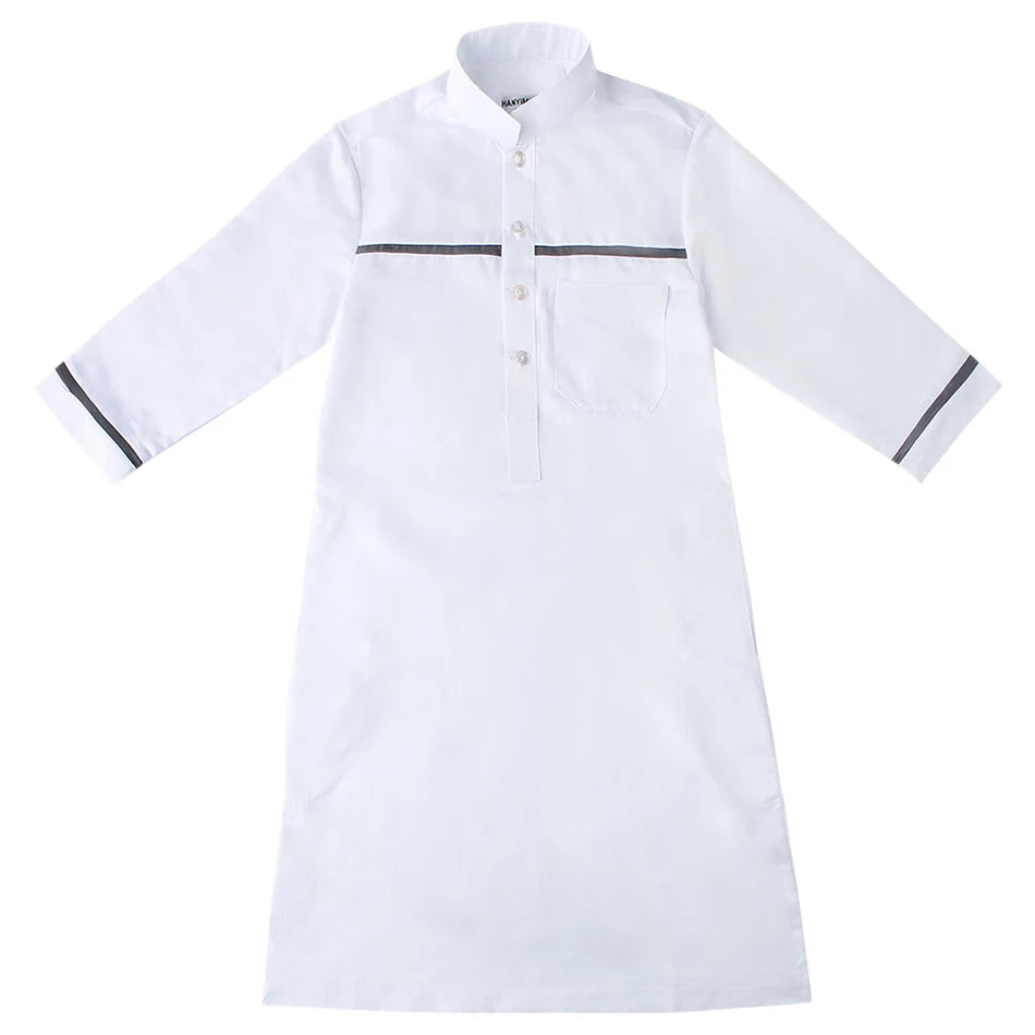 Ramadan Eid Islamic Boys Long Robe Children Traditional Arab Thobe Thawb Caftan Solid Color Long Sleeve Stand Collar with Pocket