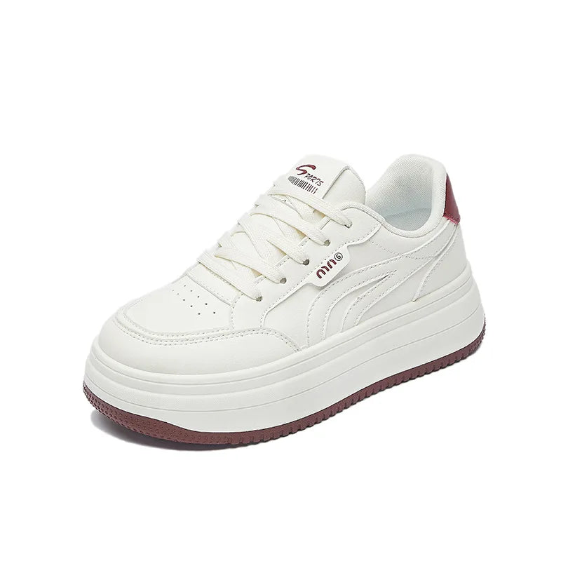 Women's White Shoes2025Autumn New Thick-Soled Platform Shoes Leather Surface All-Season Casual Sports Shoes for Women