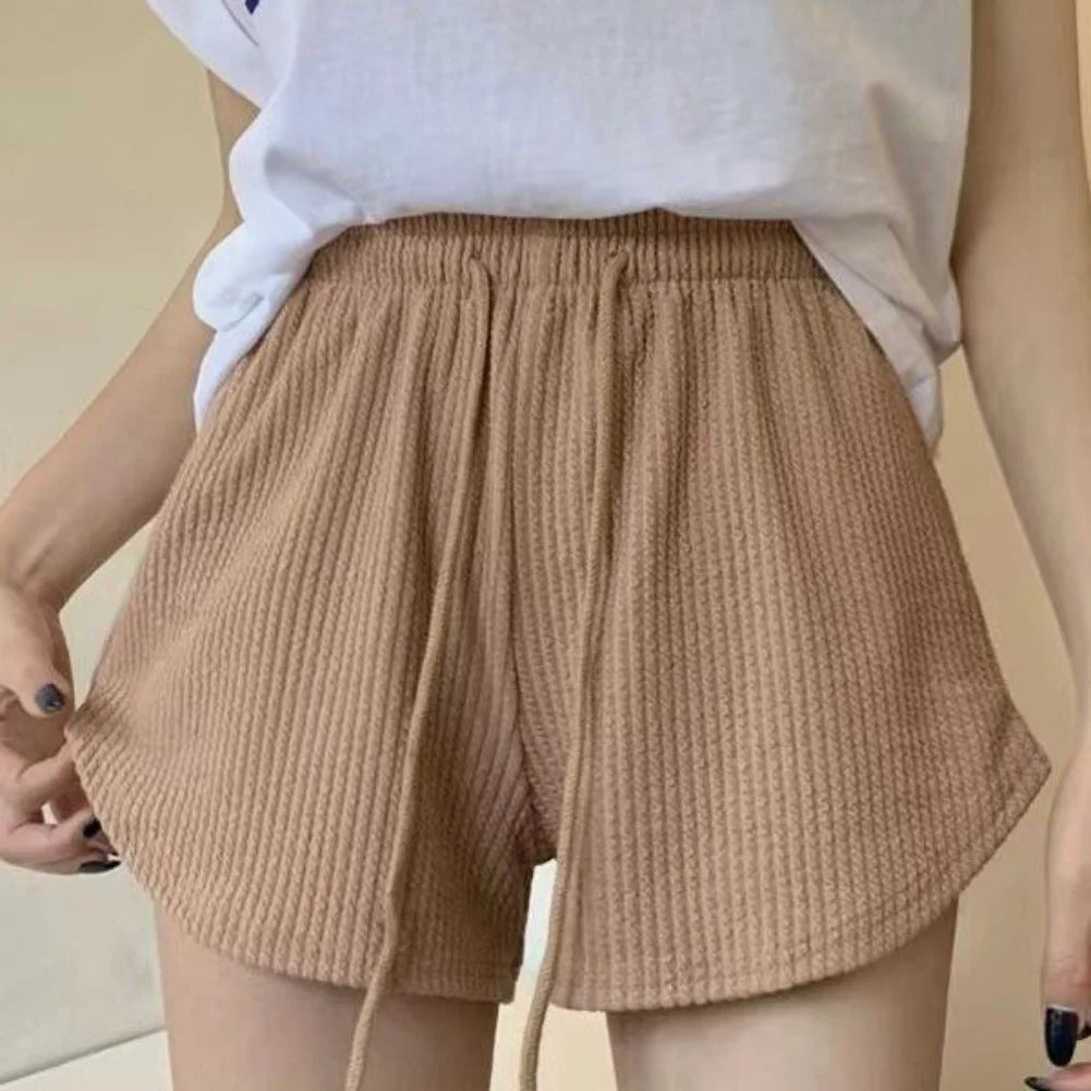 Women's High Waist Shorts Solid Color Fashionable Casual Loose Pocket Lace Up Shorts Girls Soft Cool Female Shorts