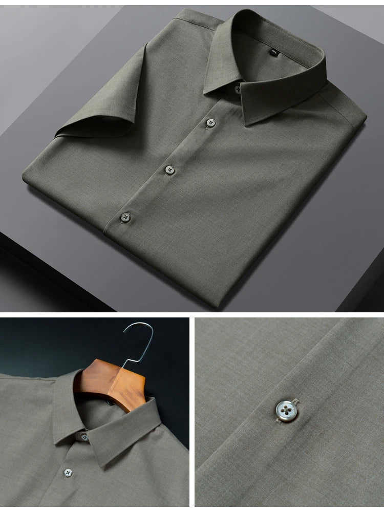 Men's Formal Business Short Sleeve Dress Shirt Wrinkle Free Regular Fit 4-Way Stretch Button Up Shirts for Spring Summer Holiday