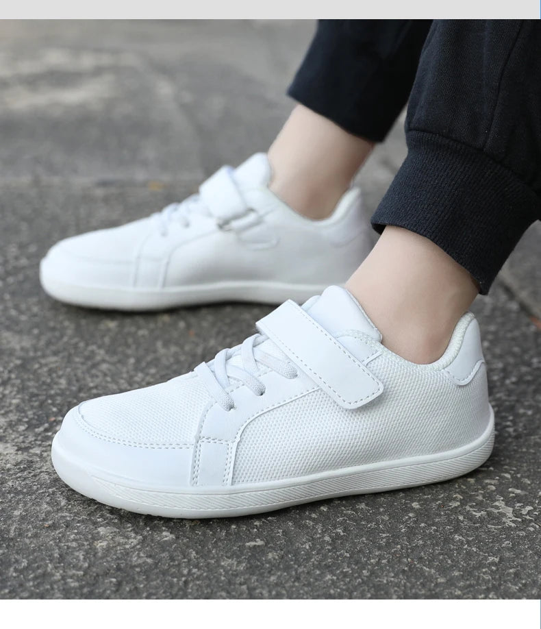 New Kids Wide Toe Barefoot Shoes Little/Big/Kid Hook Loop Minimalist Sneakers Artificial Leather Mesh Lightweight Shoes