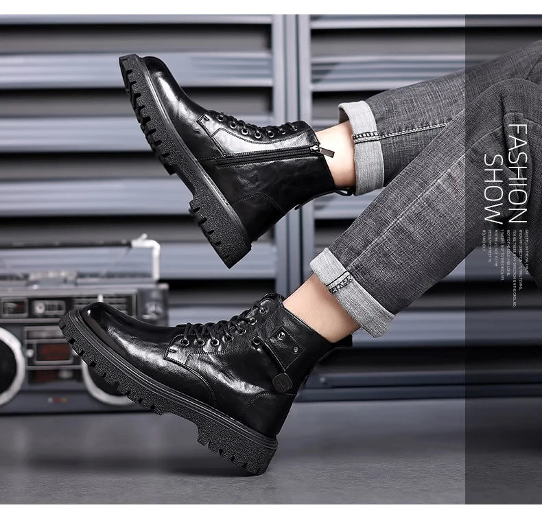 Men's High-Top Boots: British Style Thickened Sole Genuine Leather Indestructible Work Boots, Couple Big Yellow Boots for Men an