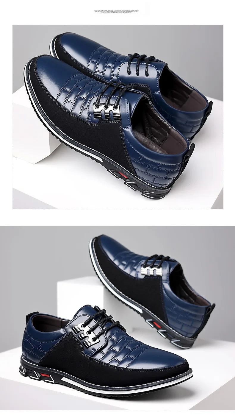 2023 Men Sneakers Shoes Fashion Brand Classic Lace-Up Casual Loafers Pu Leather Shoes Black Breathable Business Men Shoes