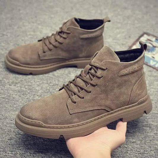 British Style Retro Men Boots High Top Platform Non-slip Wear-resistant Casual Shoes Outdoor Work Driving Boots Botas Hombre New