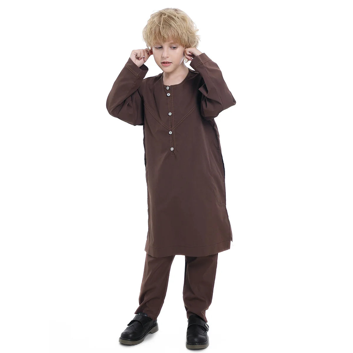 Muslim Kids Jubba Thobe Arab Boy Thobe Children Abaya Ramadan Dress Pant Set 2 Piece Caftan Robe Kaftan Musulman Ensembles