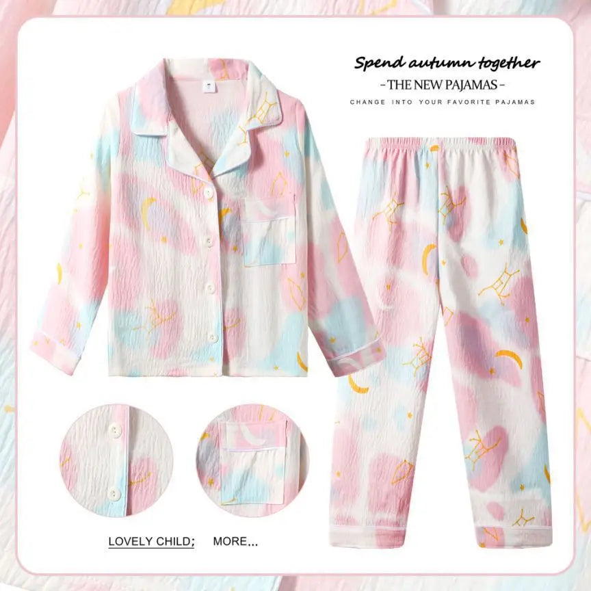 New Children's Capybara Pajamas Set for Spring Autumn Lapel Long Sleeves Girls Boys Loungewear Set For Older Kids Clothes Set