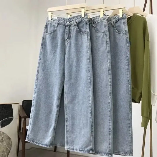Summer plus Size Dad Jeans High Waist Loose Straight Leg Korean Sle Women's Wide Leg Long Pants Slimming Effect