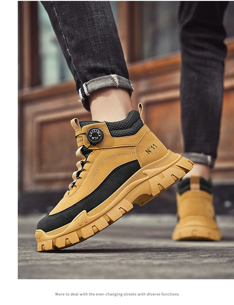 Men's Short Boots 2024 Winter New Thick Soled Work Casual Shoes Waterproof Non-Slip Sneakers Male Tenis Shoes Outdoor Boots Men