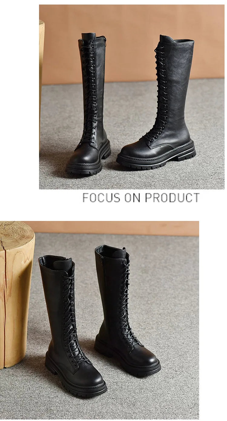 Long boots for women  spring 2025 new white thick soled long boots with thick legs and high waisted straps