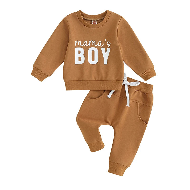 Pudcoco Baby Boys Outfits Newborn Letter Print Round Neck Long Sleeve Sweatshirt and Drawstring Pants Set Infant Pants Suits