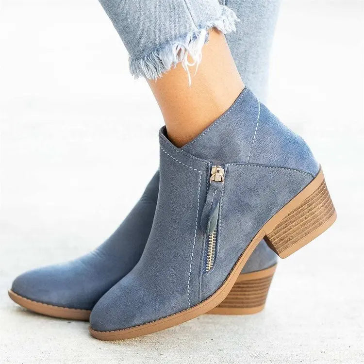 Women Booties 2022Autumn Suede 6 Boots Women Fashion Size 43 Platform Boots Side Zipper Heeled Ankle Boots Botas De Mujer