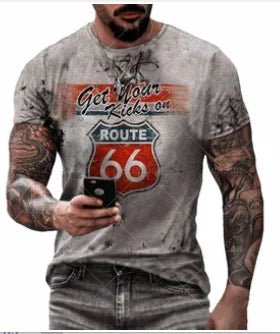 Retro America Route 66 3D Printed Men's T-shirts Vintage Loose Men Clothing Summer Round Neck Short Sleeve Unisex Tops Tees 4XL