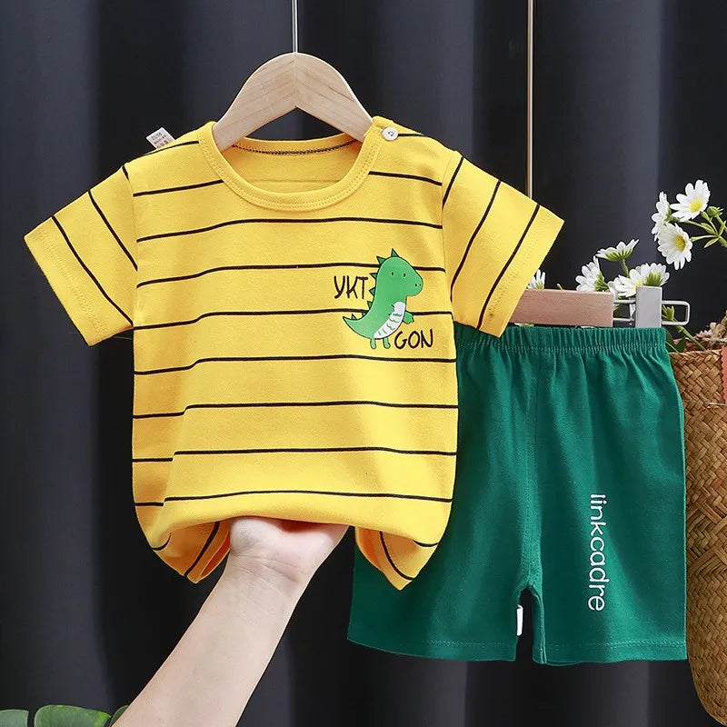 Short Sleeve Outfits For Children Cute Tshirt Loose Shorts Casual Trendy Loose Two Piece Babies Boys Girls Cartoon Tees 2pcs