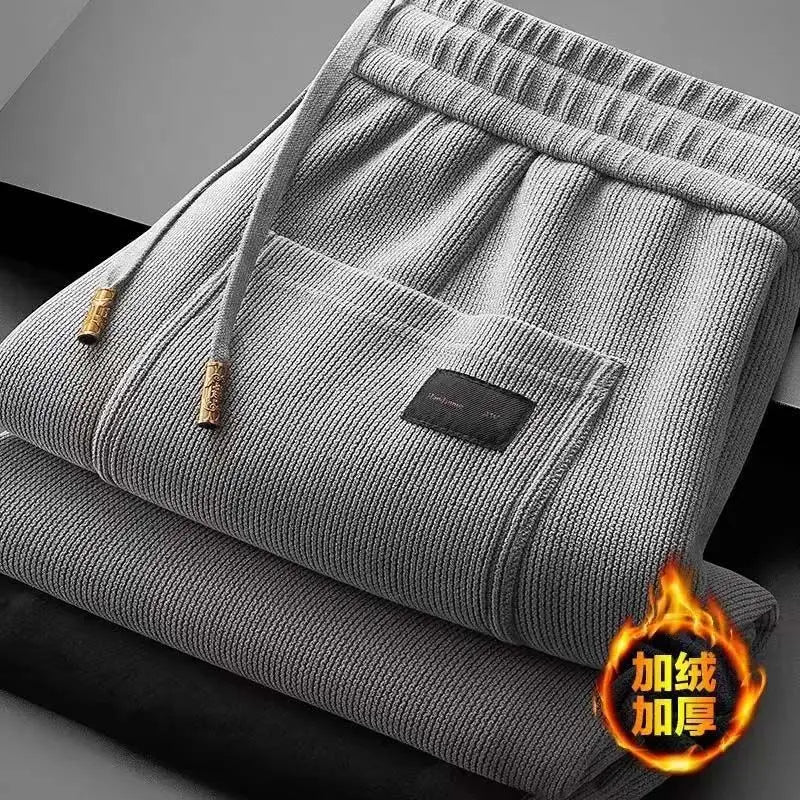 Men's Loose Straight Leg Fleece Lined Thickened Warm Casual Pants Autumn Winter Dad Pants Comfortable Polyester Fiber