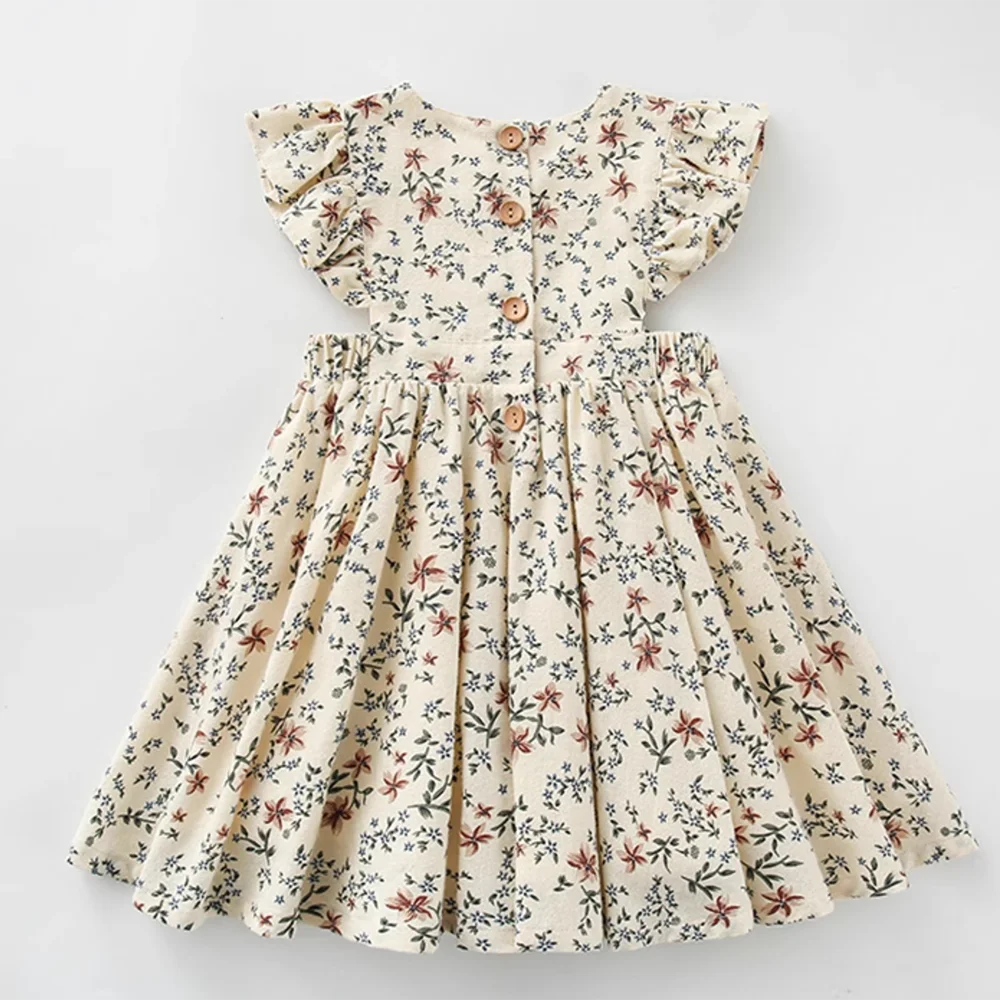 Kids Dresses for Girls Floral Flying Sleeves Casual Dresses Summer Ruffles Sweet Casual Daily Dress Toddler Casual Flower Dress