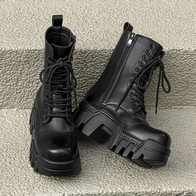 men fashion punk gothic platform boots designer original leather shoes cowboy high boot black stylish long motorcycle botas mans