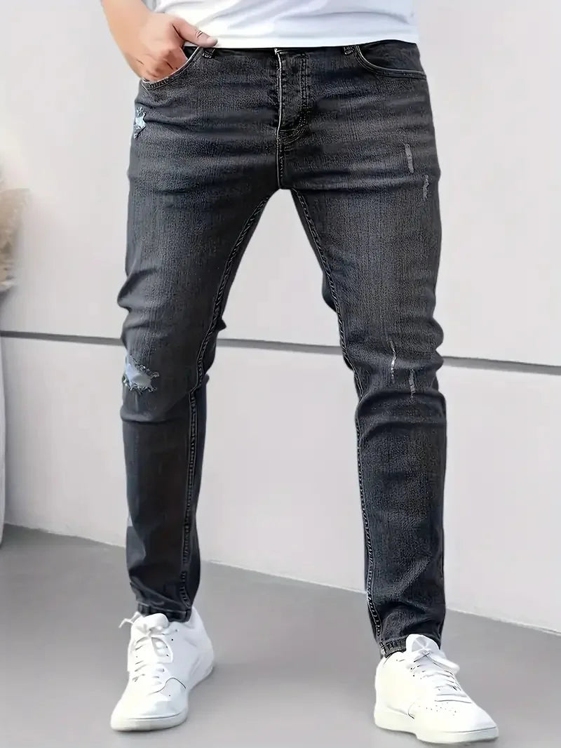 Men's jeans, casual tight pants, elastic denim pants, men's slim fit straight leg pants, fashionable jeans, pencil pants, men's