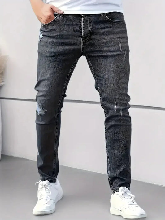 Men's jeans, casual tight pants, elastic denim pants, men's slim fit straight leg pants, fashionable jeans, pencil pants, men's