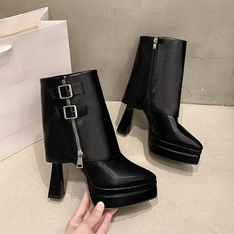 Boots for Women Fashion Designer Trouser Tube Boots Thick Bottom Heightening Platform Boots Women's Side Zipper Ankle Boot Botas