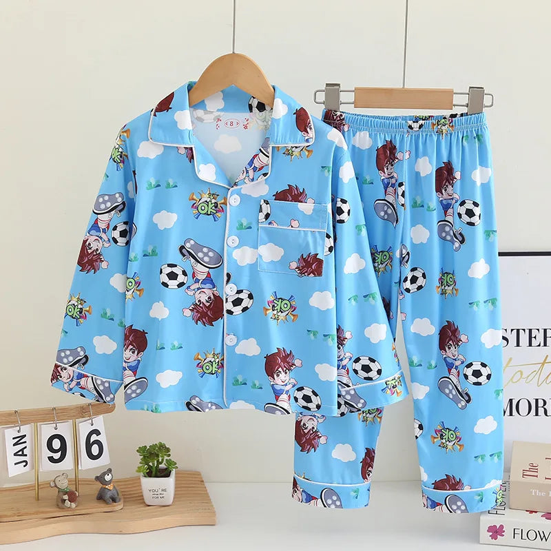 Cartoon New Spring Autumn Children's Pajamas Set Girls Boys Teenagers Stitch Long-sleeved and Pants Outside Home Clothes Set