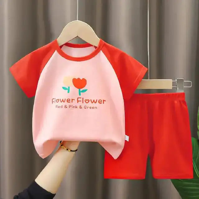 Children's Short Sleeve Set Summer Boys' Clothing Girls' T-shirt Baby Summer Clothing 2025 Children's Clothing