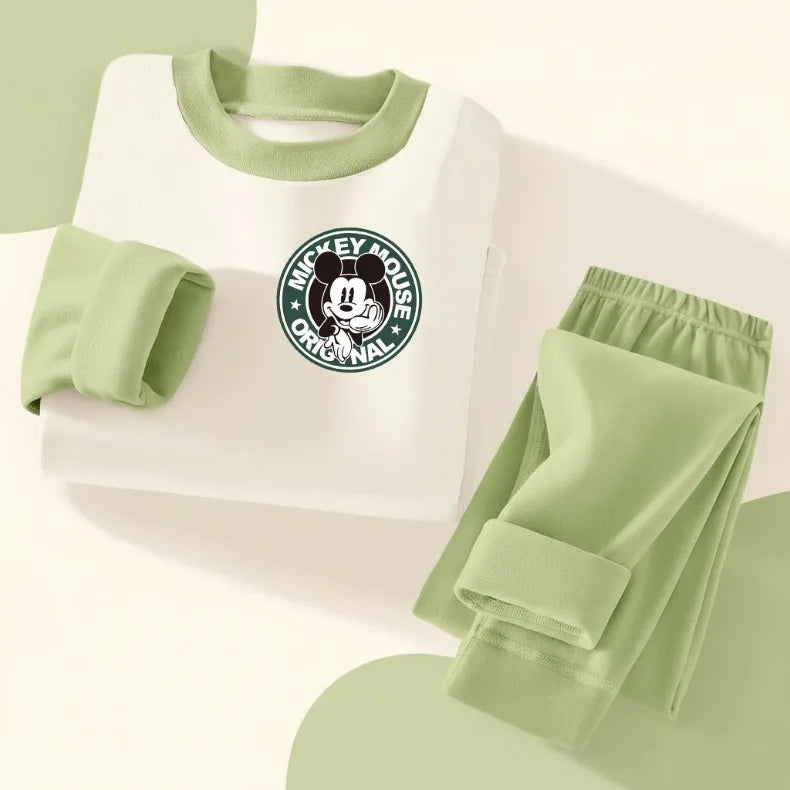 DISNEY Children's Casual Sleepwears Set Mickey Printed Boys Spliced Long Sleeved Home Clothing Suit Kids Soft Comfy Pijamas New