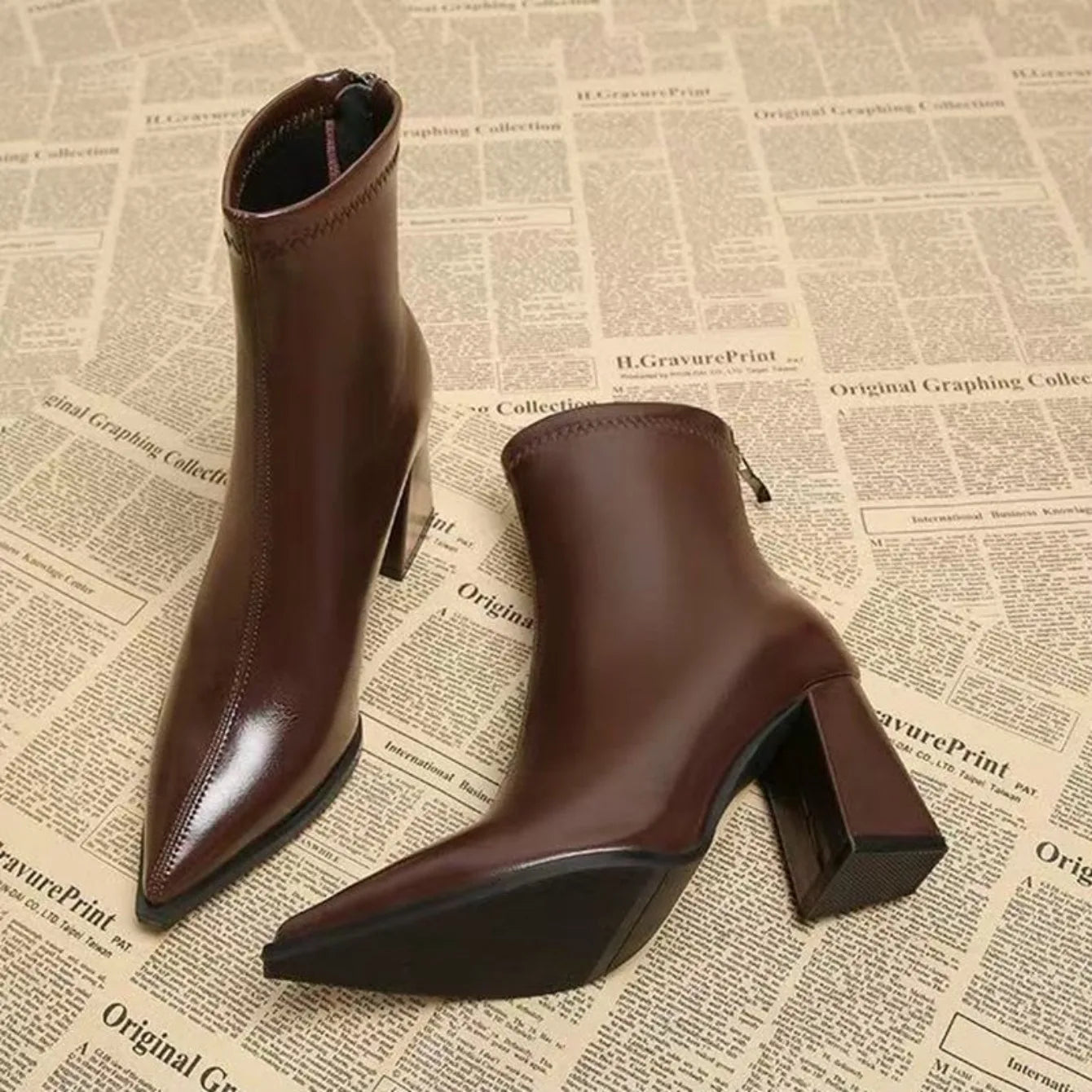 Women Elegant Outdoor Fashion Pointed Toe Boots New Retro Comfortable Ankle Boots High Heels Dress Shoes Women Zapatos De Mujer