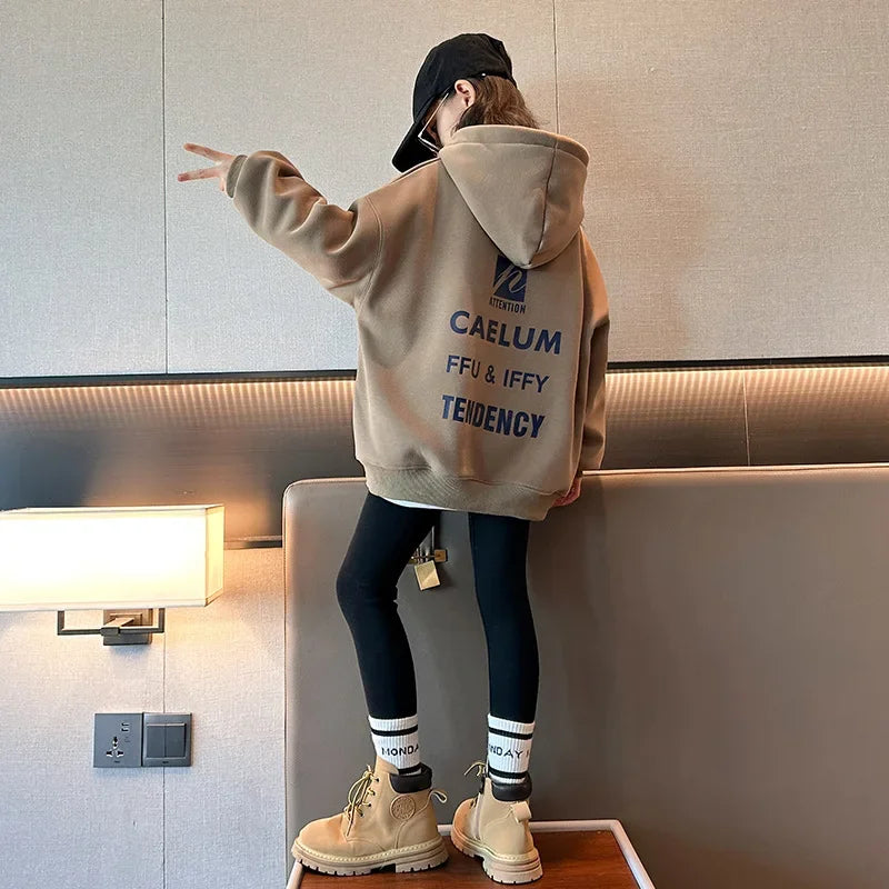 2026 girls clothes spring winter sweatshirt bear t-shirt hooded + stretch pants leggings teens children set 8 9 10 11 12 year