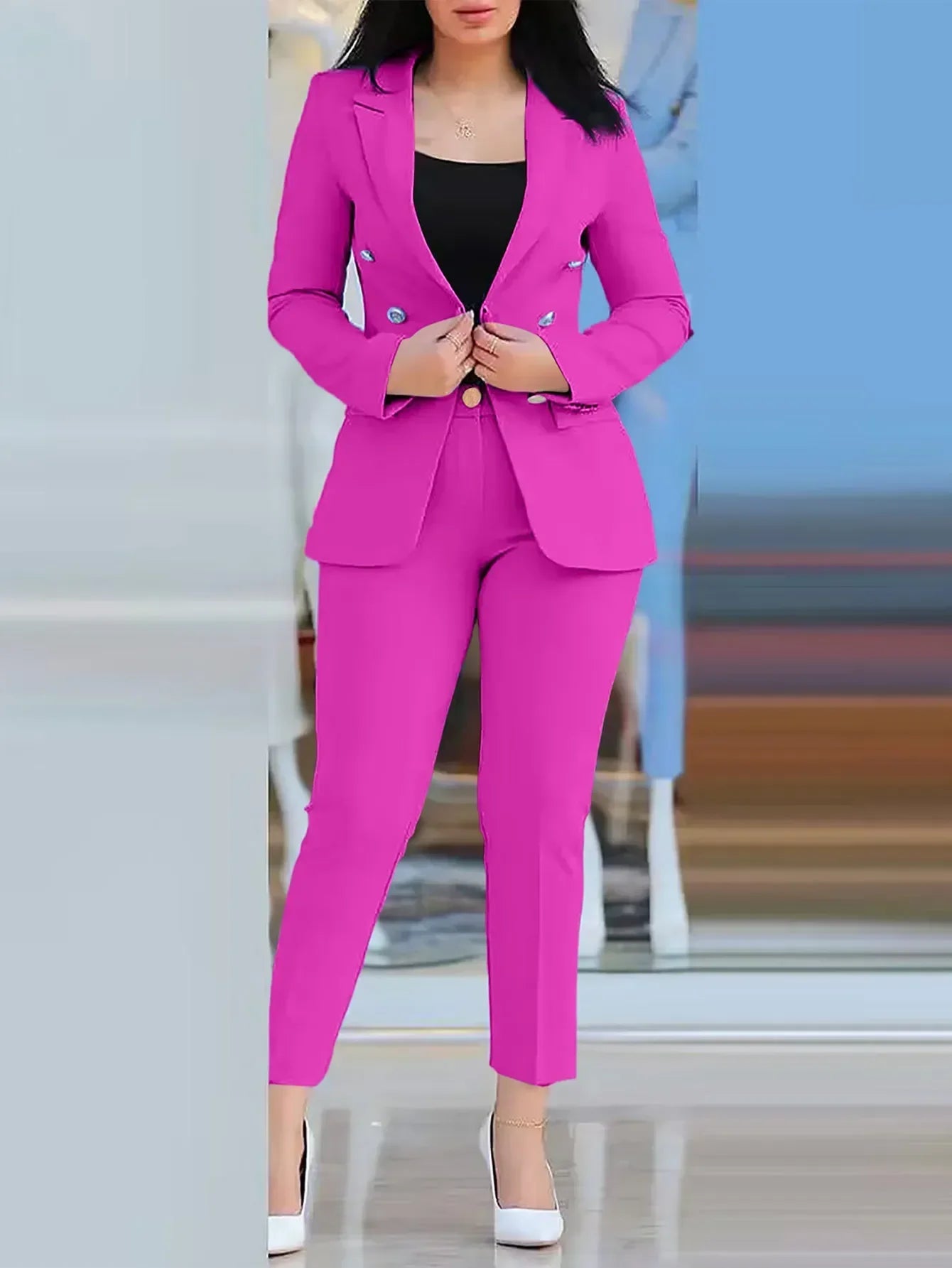 2025 Spring Autumn Two Piece Set Women Office Tracksuits For Ladies Outfits Lapel Collar Double Breasted Blazer Suit Pants Set