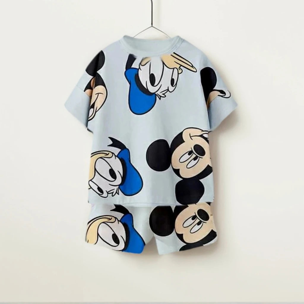 All Over Print Children's Casual Sets Mickey Friends Print Kids Loose 2Pcs Sets T-shirt+Shorts Summer Kid Sport Clothing Popular