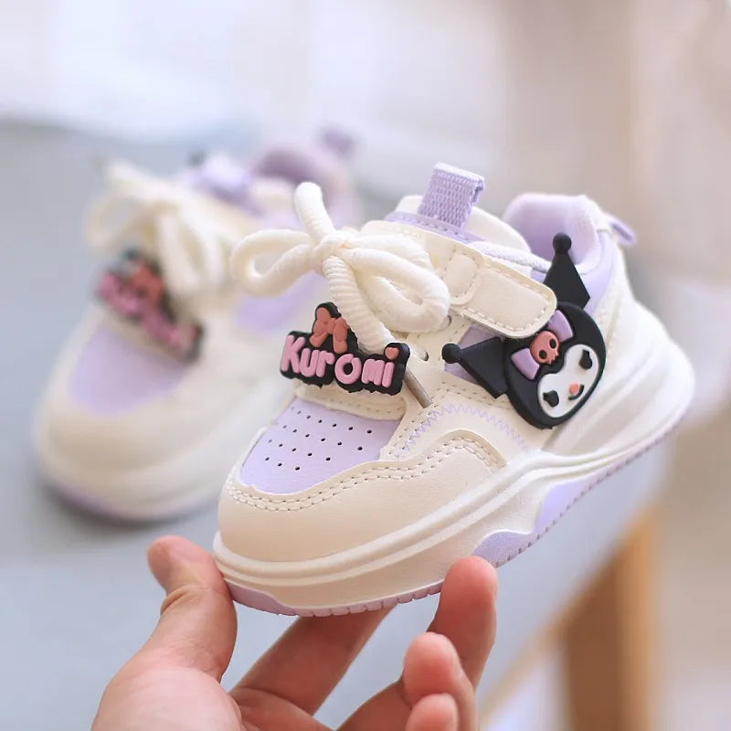 Kids'Casual Shoes Cartoon Kuromi PU Leather Spring Summer Shoes For Girls Anti-slip Velcro Pink Pruple Shoes Size 21-30