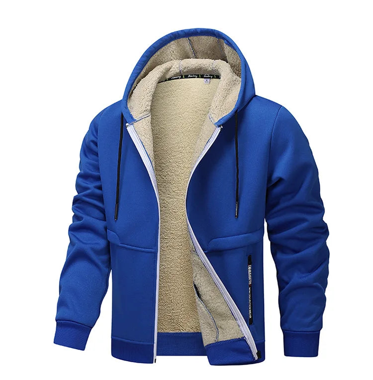 ‌Blue Fleece-Lined Hoodie Jacket for Men - Warm, Comfortable, Casual Style‌ Male Coat. Size M-5XL 6XL