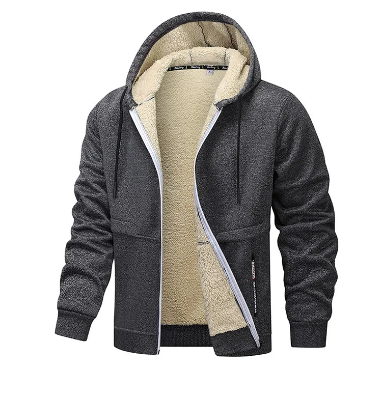 ‌Blue Fleece-Lined Hoodie Jacket for Men - Warm, Comfortable, Casual Style‌ Male Coat. Size M-5XL 6XL