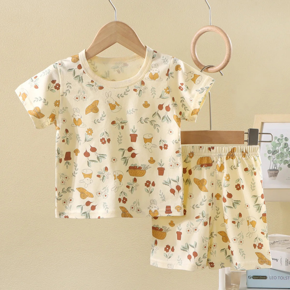 Summer Korean Nordic Style 0-5Y Kids Pajama Set Cotton Animal Print Pure Cotton Baby Girl Boy Sleeping Suit Casual Loose Clothes