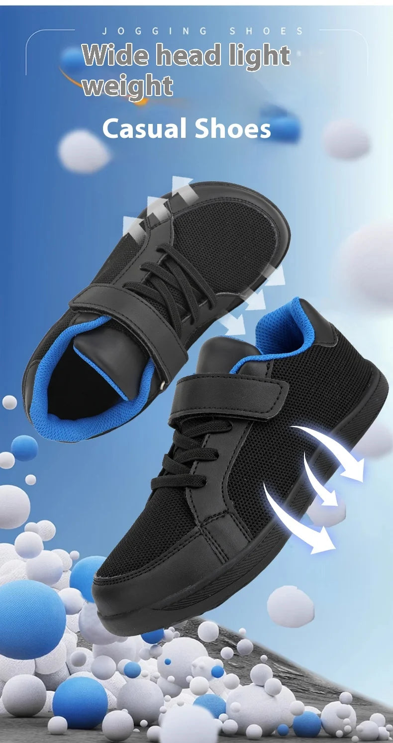 New Kids Wide Toe Barefoot Shoes Little/Big/Kid Hook Loop Minimalist Sneakers Artificial Leather Mesh Lightweight Shoes