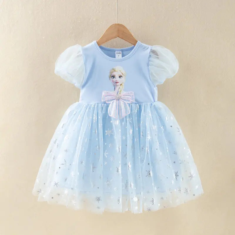 New Disney Girls DressShort Sleeve Kids Clothes  Princess Dresses Frozen Elsa Party Baby Dresses for Children Clothing