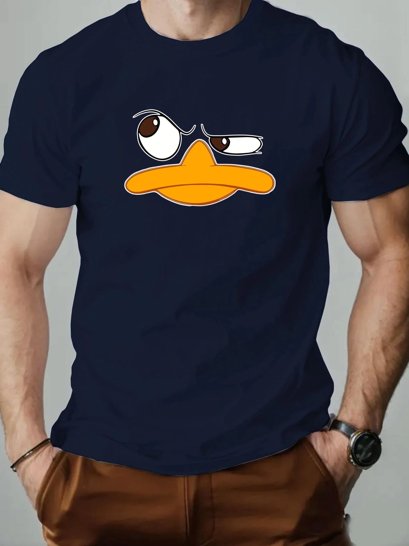 Men's T-Shirt Funny Duck Cartoon Pattern Print Summer Round Neck Breathable Casual Short Sleeve Fashion T Shirt