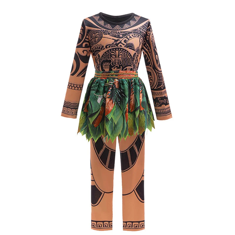Summer Fancy Girl Princess Moana Dress Halloween Cosplay Carnival Party Primitive Tribes Maui Boys Costume Cartoon Kids Clothes